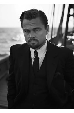 Photo Affiche Poster Noir et Blanc - Leonardo DiCaprio sur un voilier